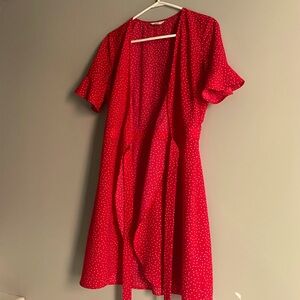 A red polka dot dress